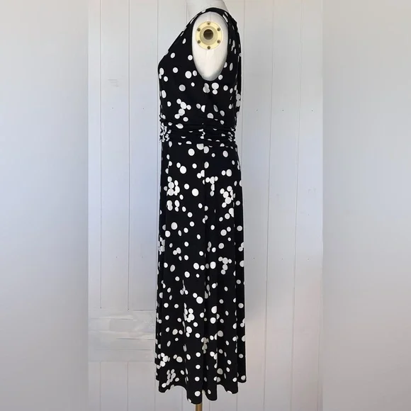 Jessica Howard Polka-Dot‎ Midi Dress Ruched Waist Sleeveless A-Line Size 10 - Picture 3 of 8